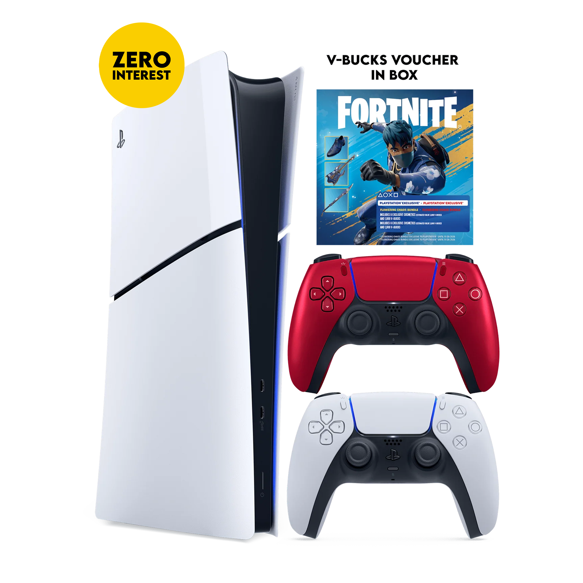 PS5 Slim Digital+ Fortnite Flowering Chaos (Voucher) + PS5 Dual Sense Volcanic Red