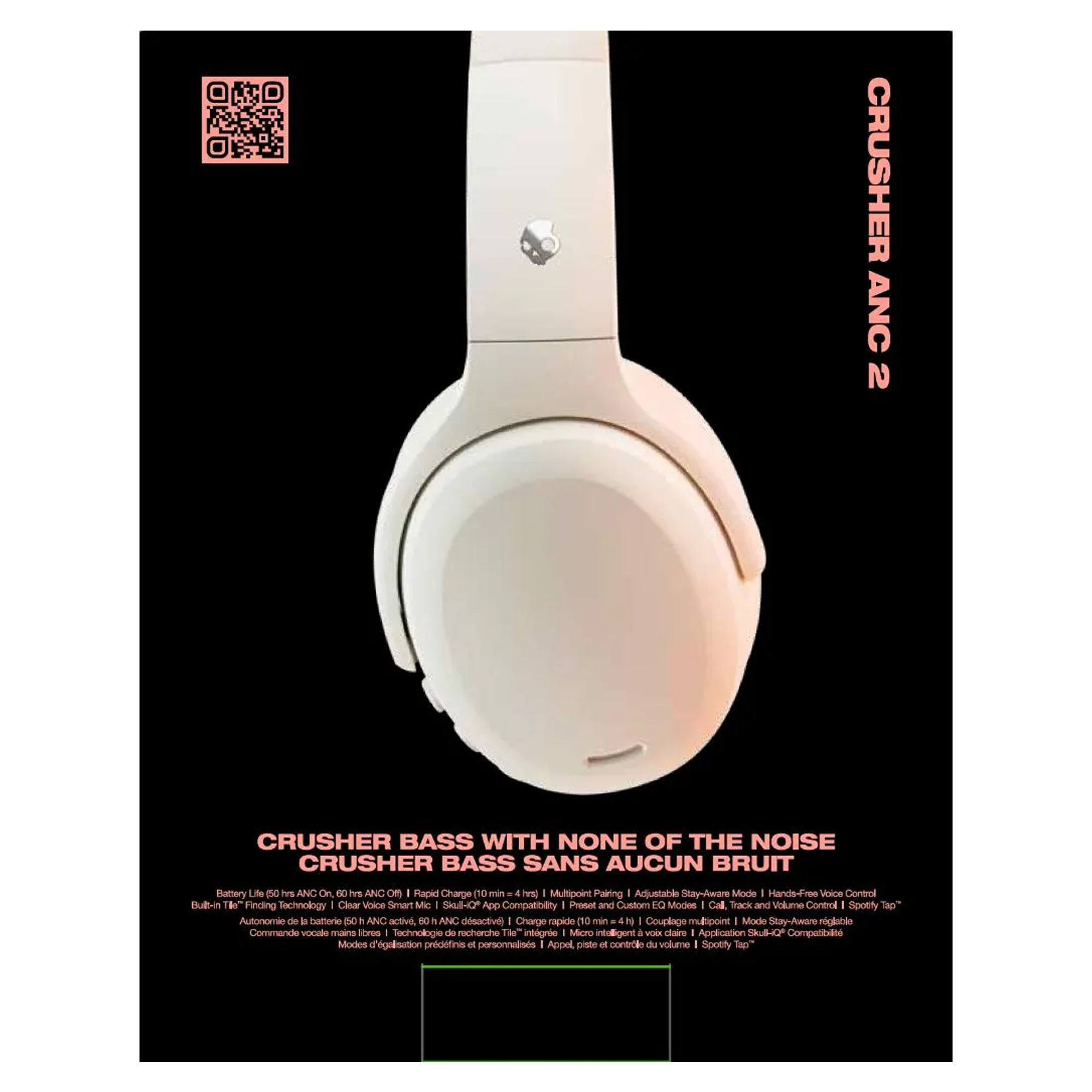 Skullcandy Crusher ANC 2 Sensory Bass Headphones with ANC - Bone/Orange - KOODOO