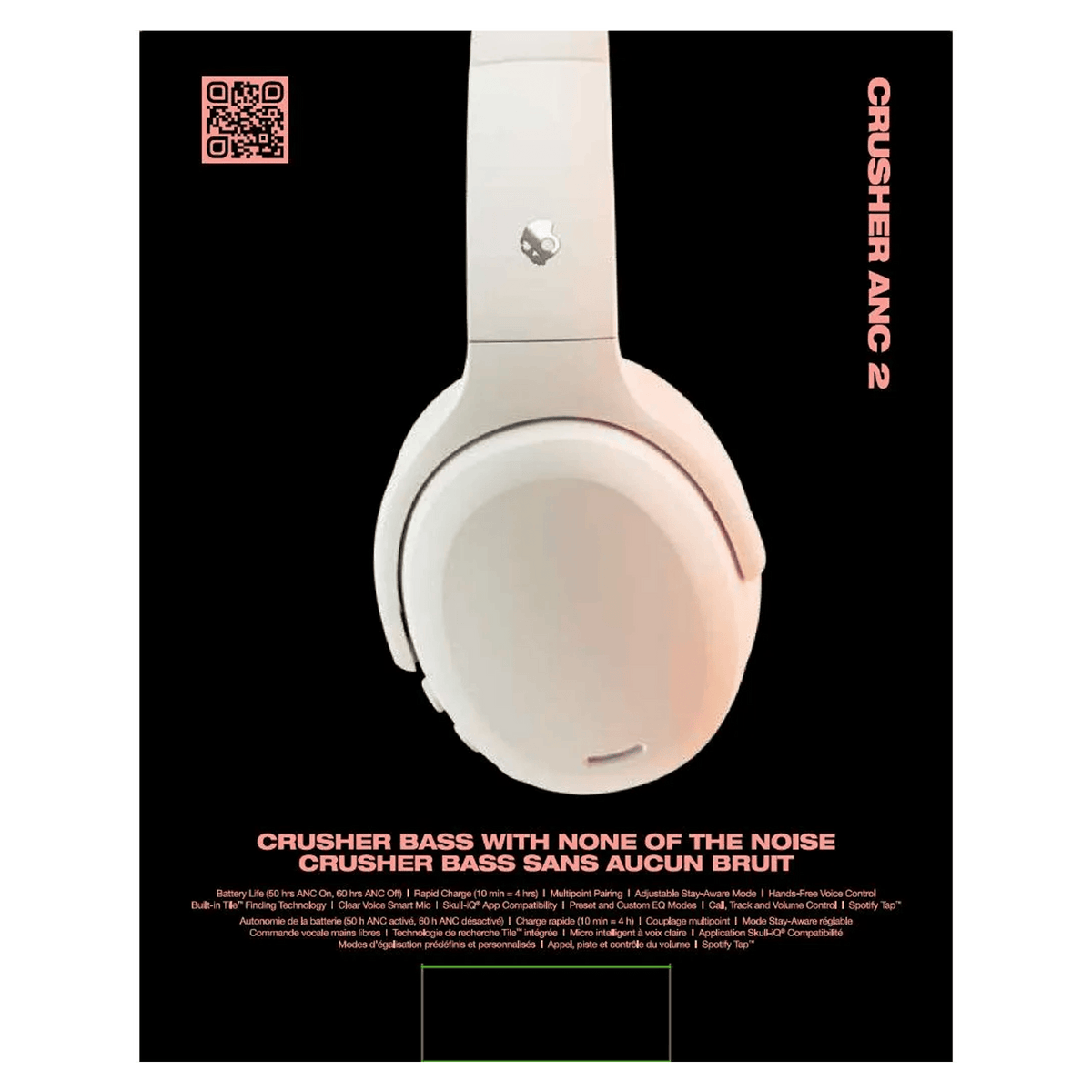 Skullcandy Crusher ANC 2 Sensory Bass Headphones with ANC - Bone/Orange - KOODOO