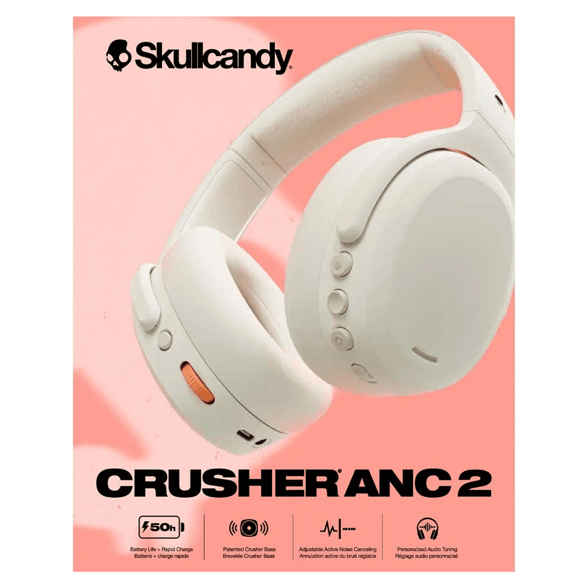 Skullcandy Crusher ANC 2 Sensory Bass Headphones with ANC - Bone/Orange - KOODOO