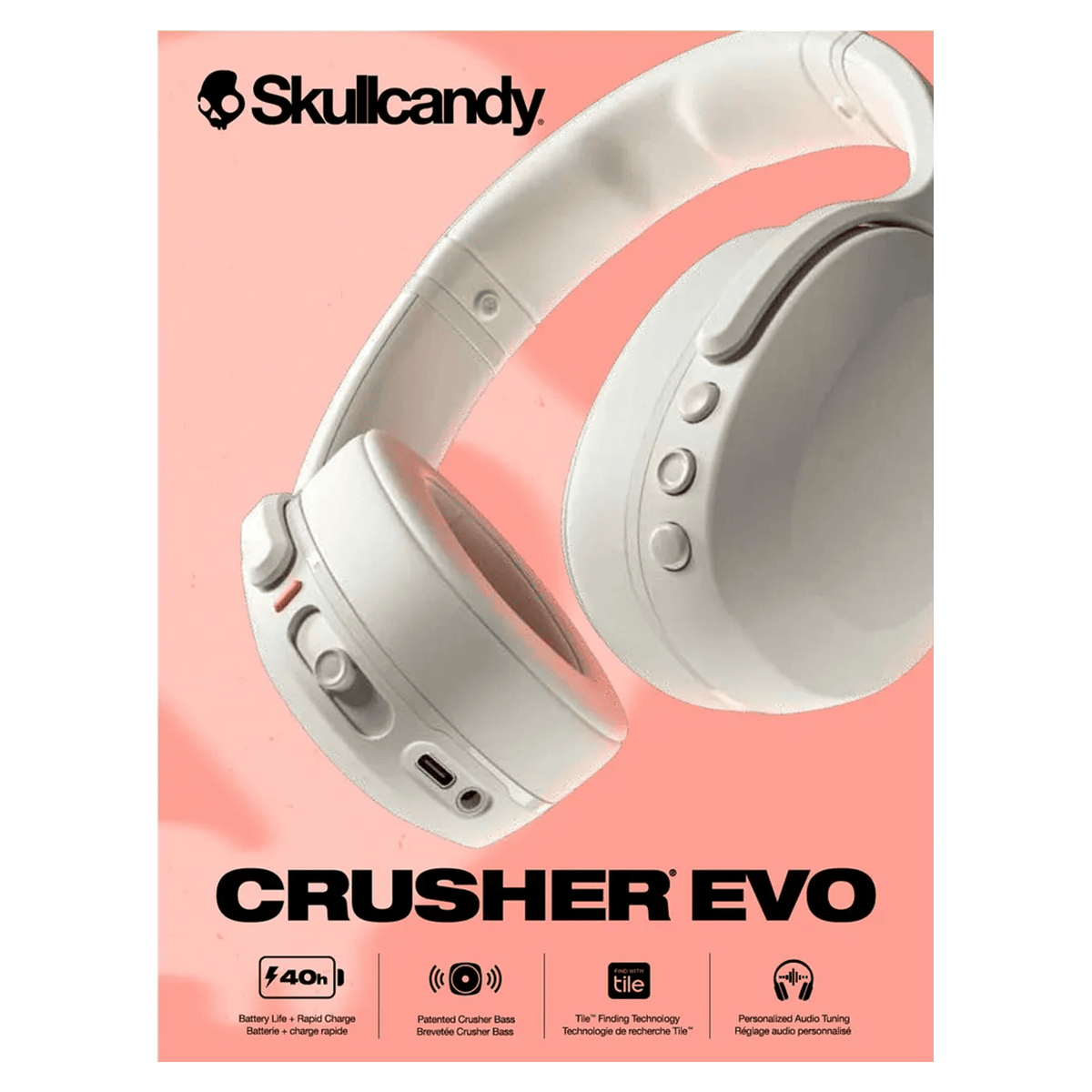 Skullcandy Crushers Evo Sensory Bass Headphones with Personal Sound - Bone/Orange - KOODOO
