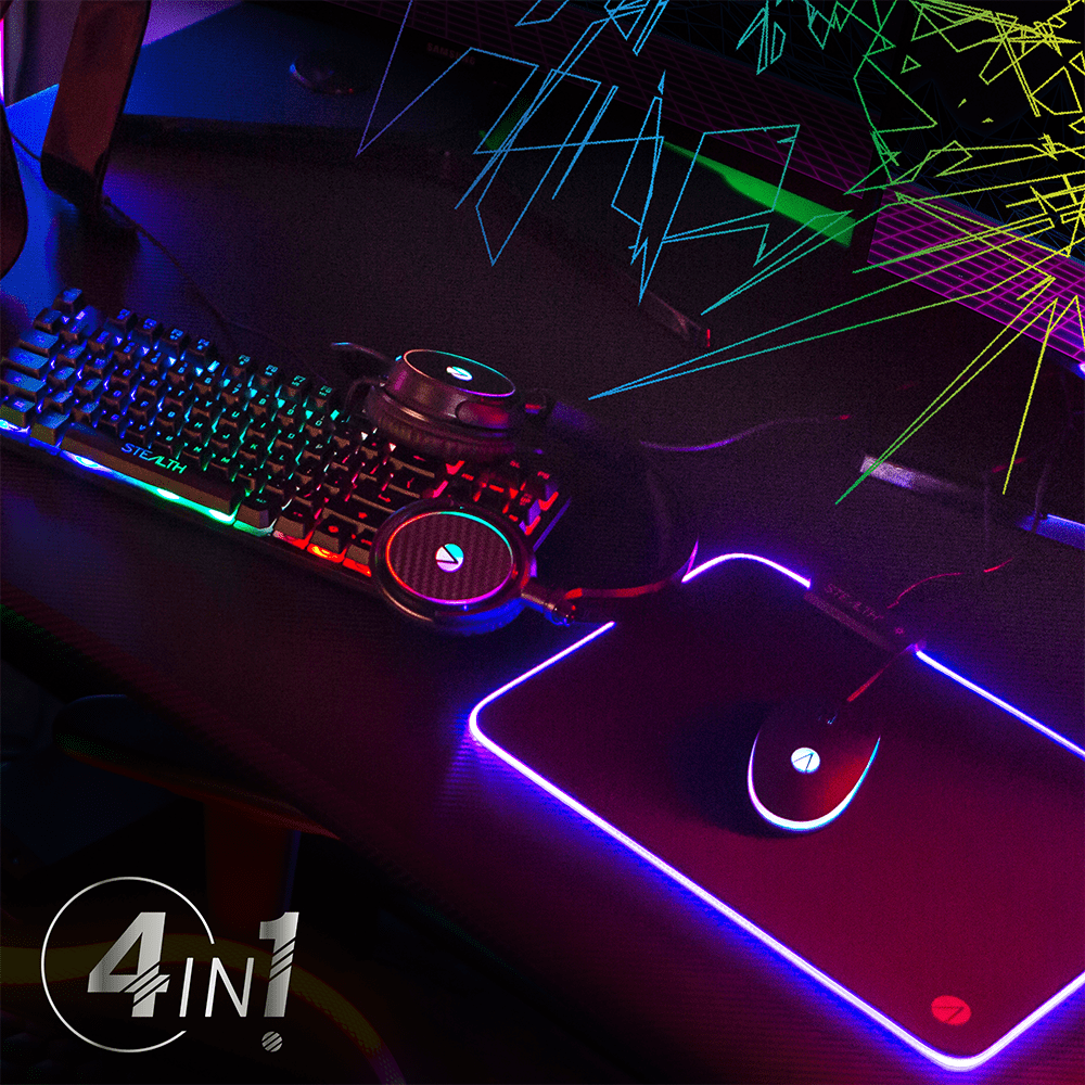 Stealth Light Up Gaming Setup Bundle – Keyboard, Mouse, Mouse Pad, C6-100 LED Gaming Headset - KOODOO