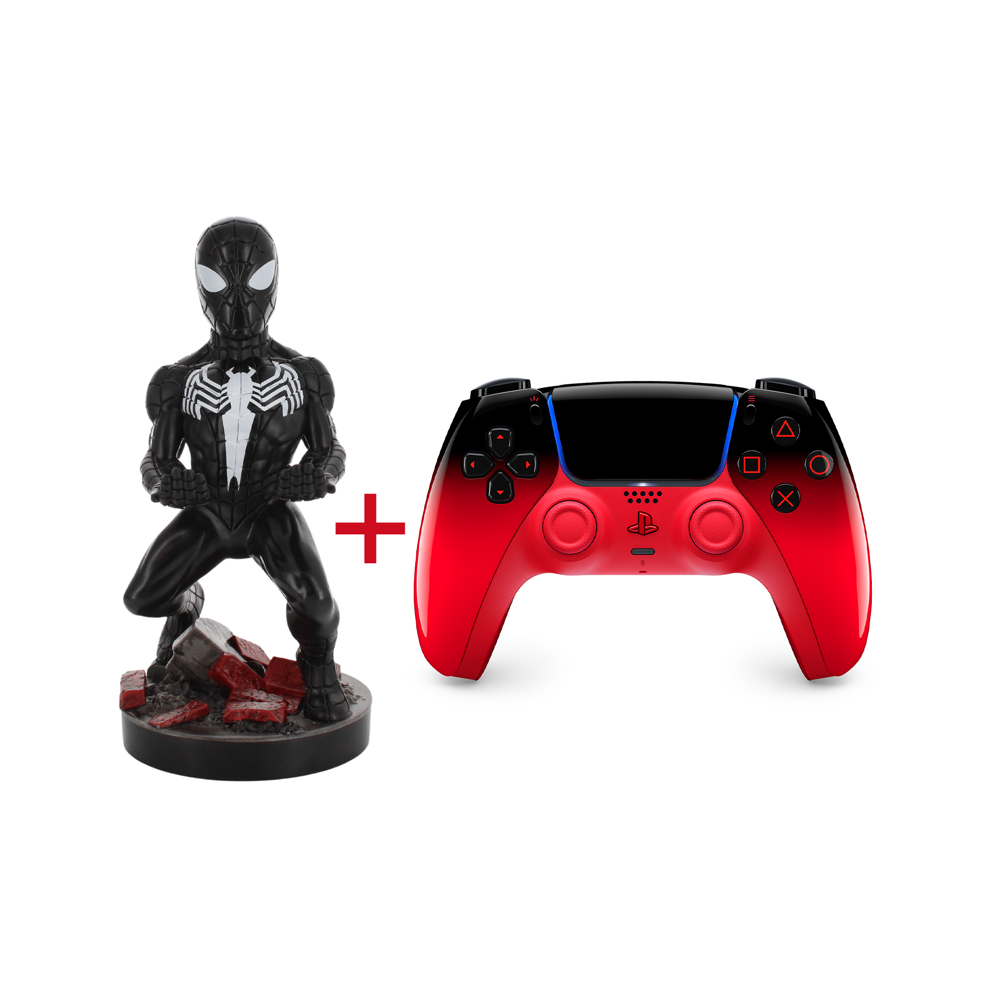 PlayStation 5 (PS5) DualSense Wireless Controller - Techno Red + Cable Guy: Marvel - Symbiote Spider-Man - KOODOO