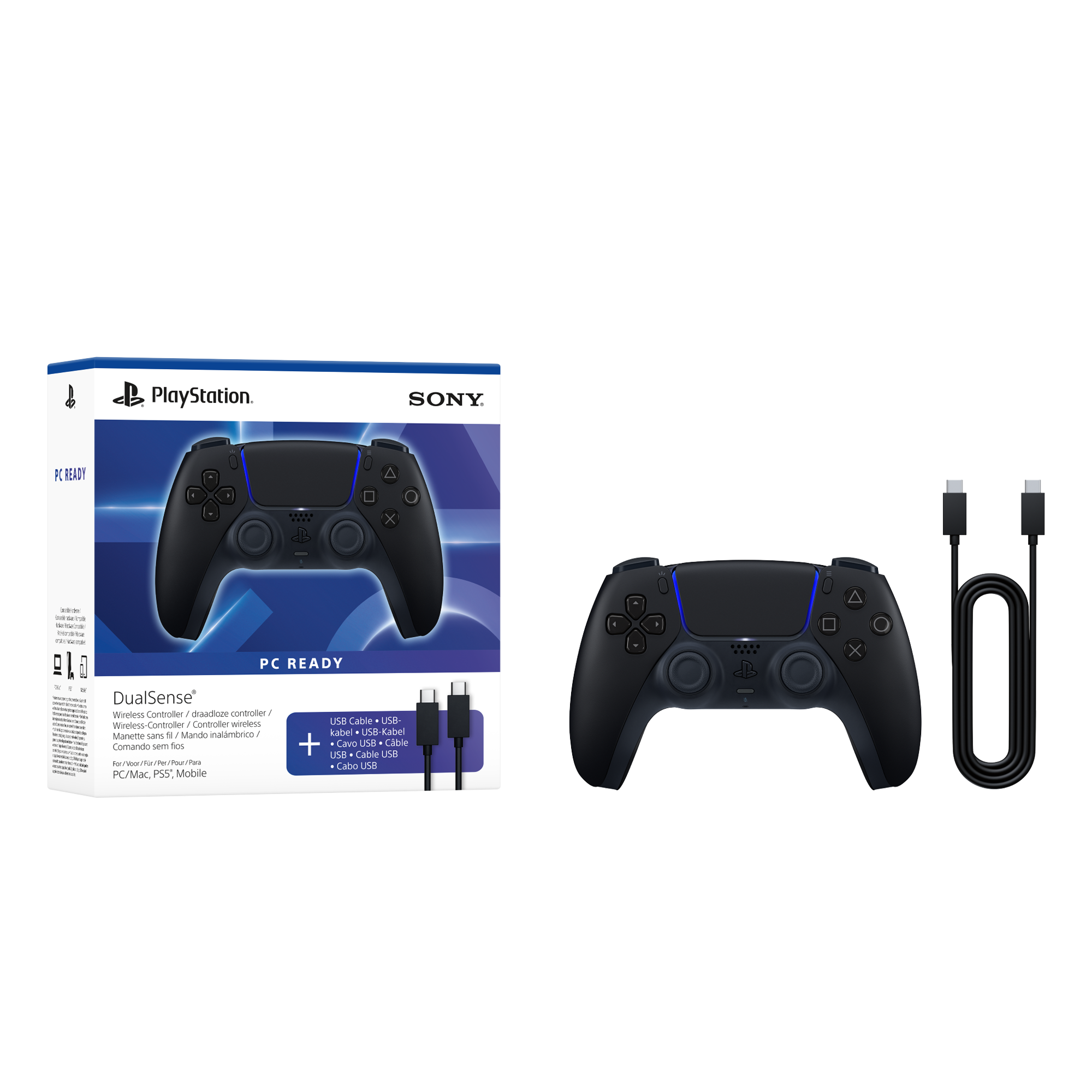 DualSense Wireless Controller - Midnight Black + USB Cable for PC - KOODOO