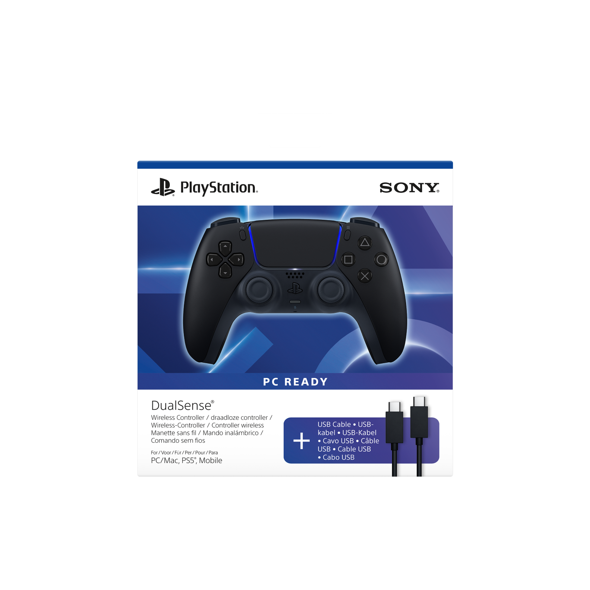 DualSense Wireless Controller - Midnight Black + USB Cable for PC - KOODOO