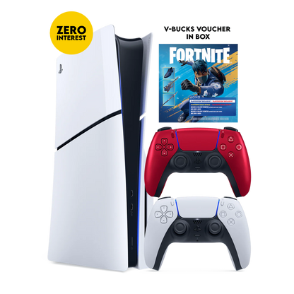 PS5 Slim + Fortnite Flowering Chaos (Voucher) + PS5 Dual Sense Volcanic Red