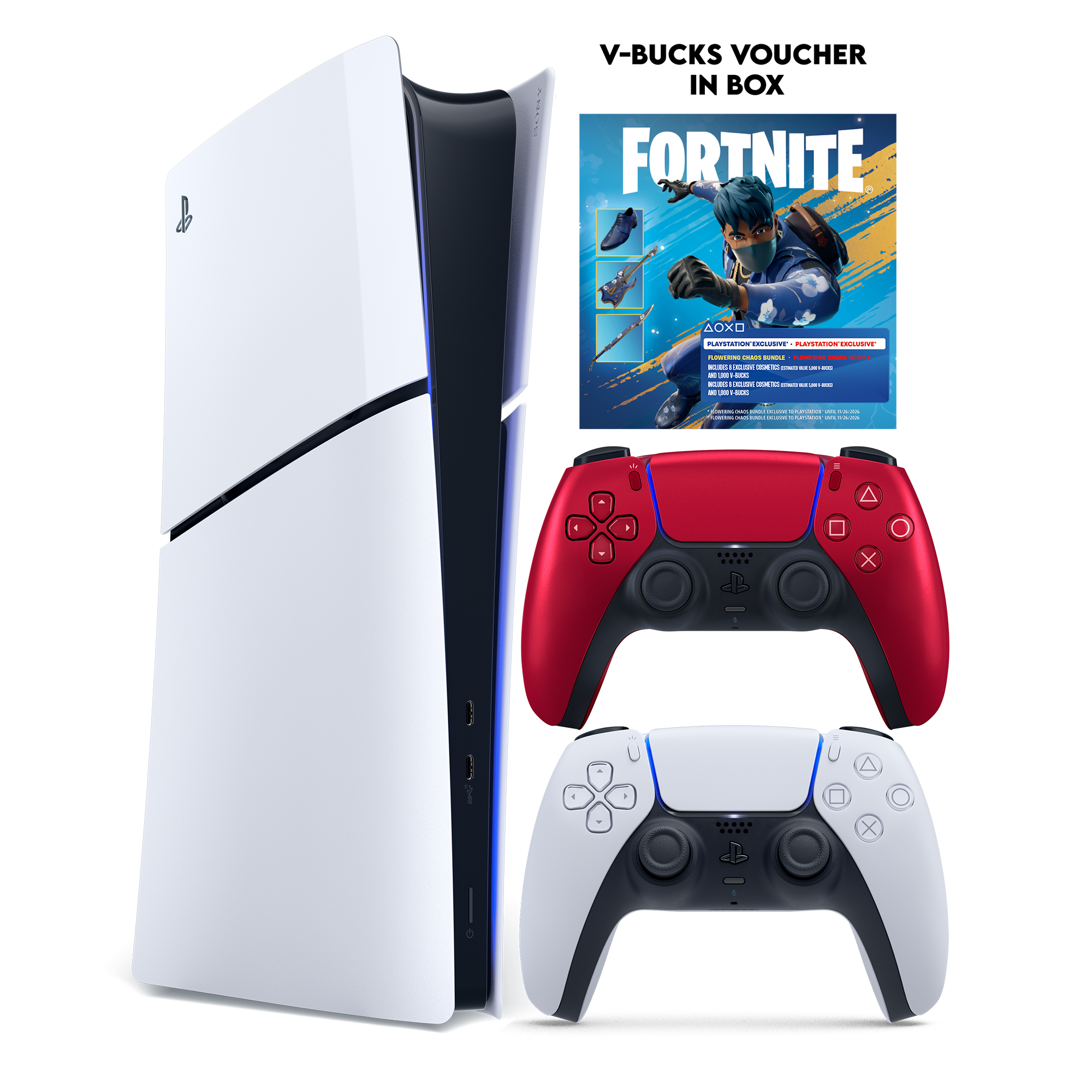 PS5 Slim Digital+ Fortnite Flowering Chaos (Voucher) + PS5 Dual Sense Volcanic Red - KOODOO