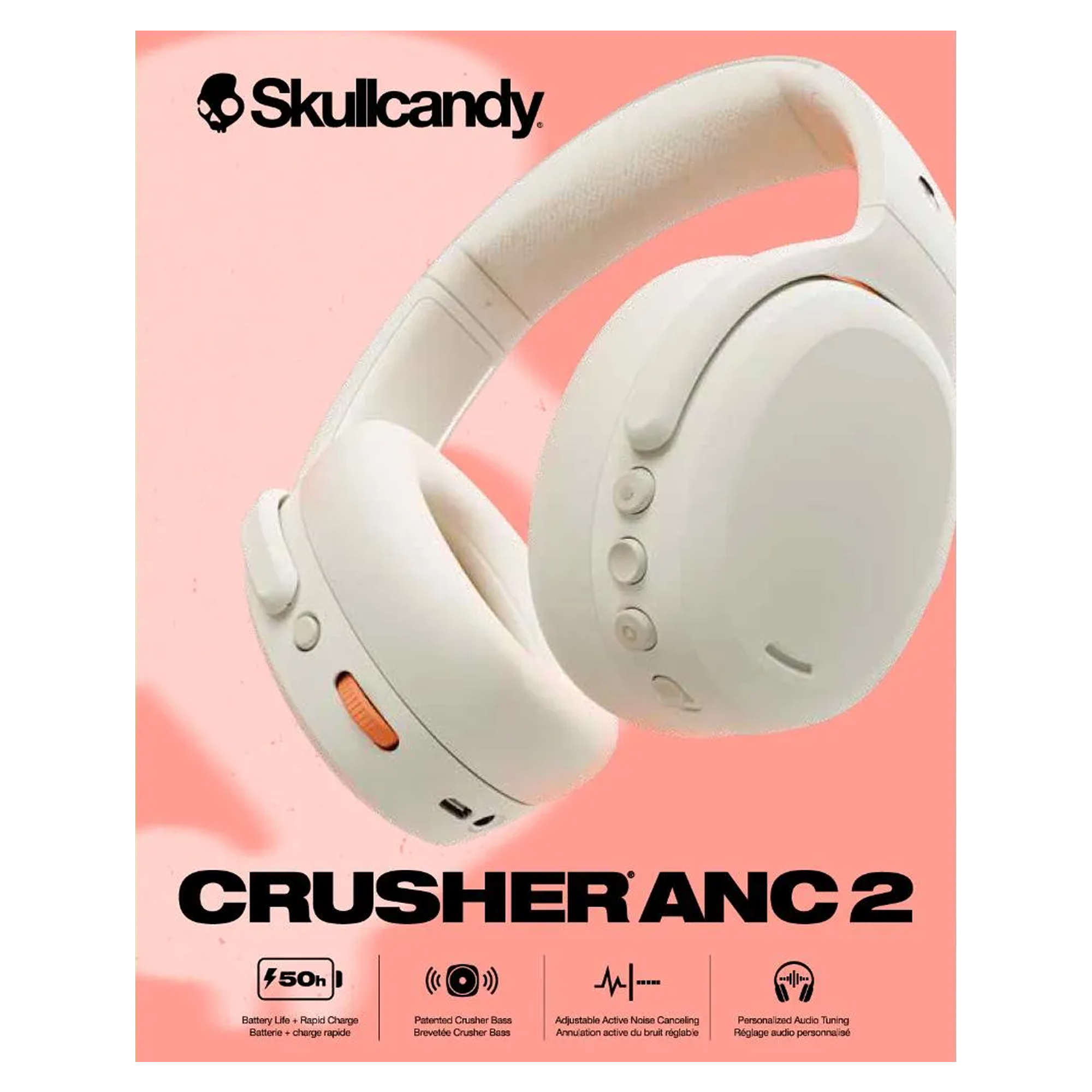 Skullcandy Crusher ANC 2 Sensory Bass Headphones with ANC - Bone/Orange - KOODOO