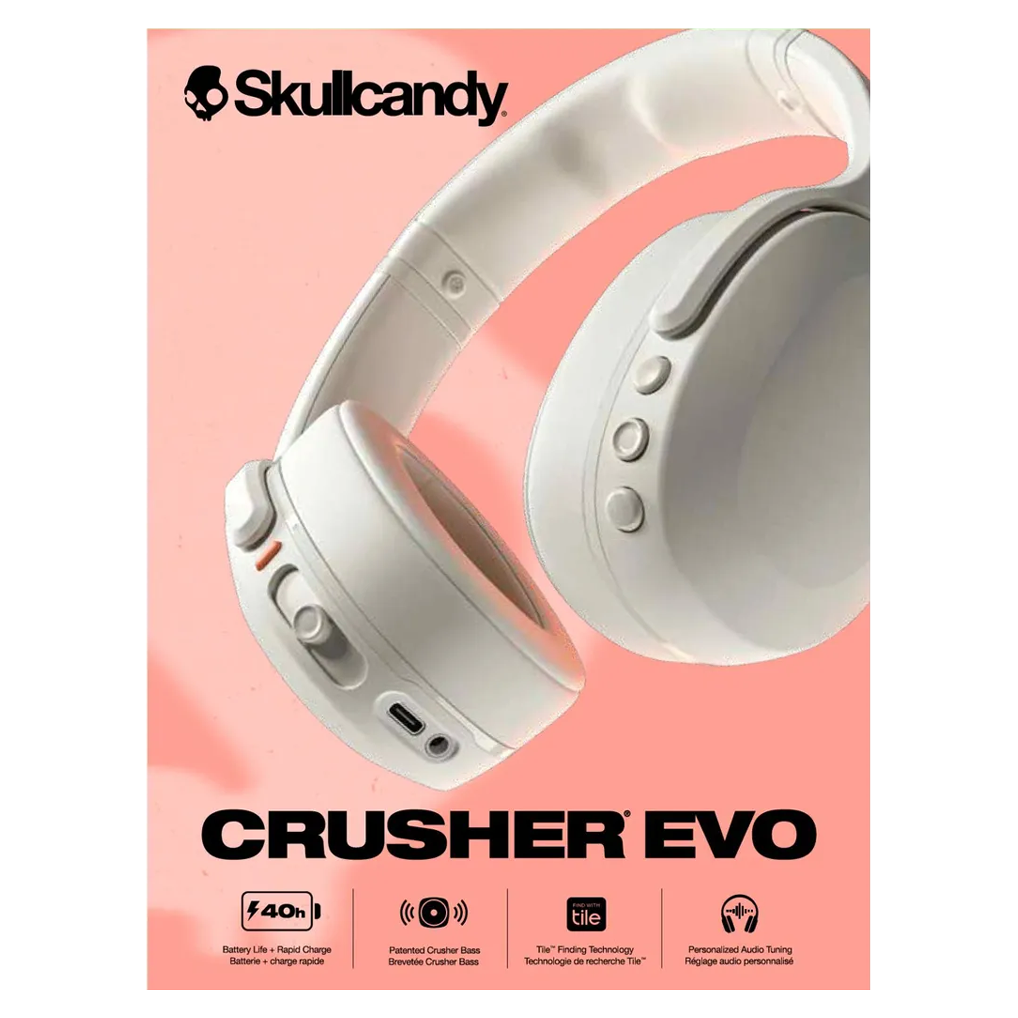 Skullcandy Crushers Evo Sensory Bass Headphones with Personal Sound  - Bone/Orange - KOODOO