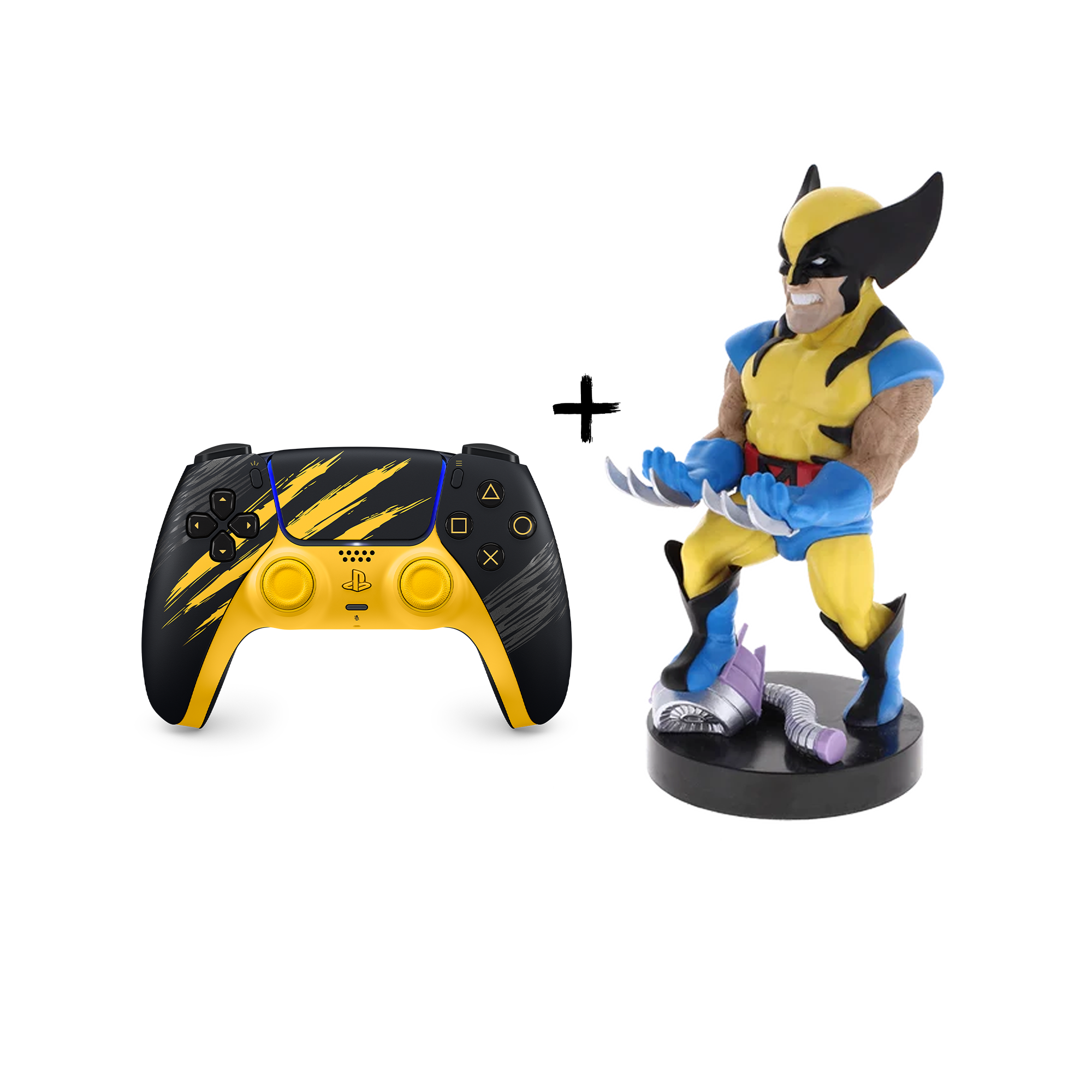 PlayStation 5 (PS5) DualSense Wireless Controller - Marvel’s Wolverine Battle Yellow Limited Edition + Cable Guy: Wolverine - KOODOO