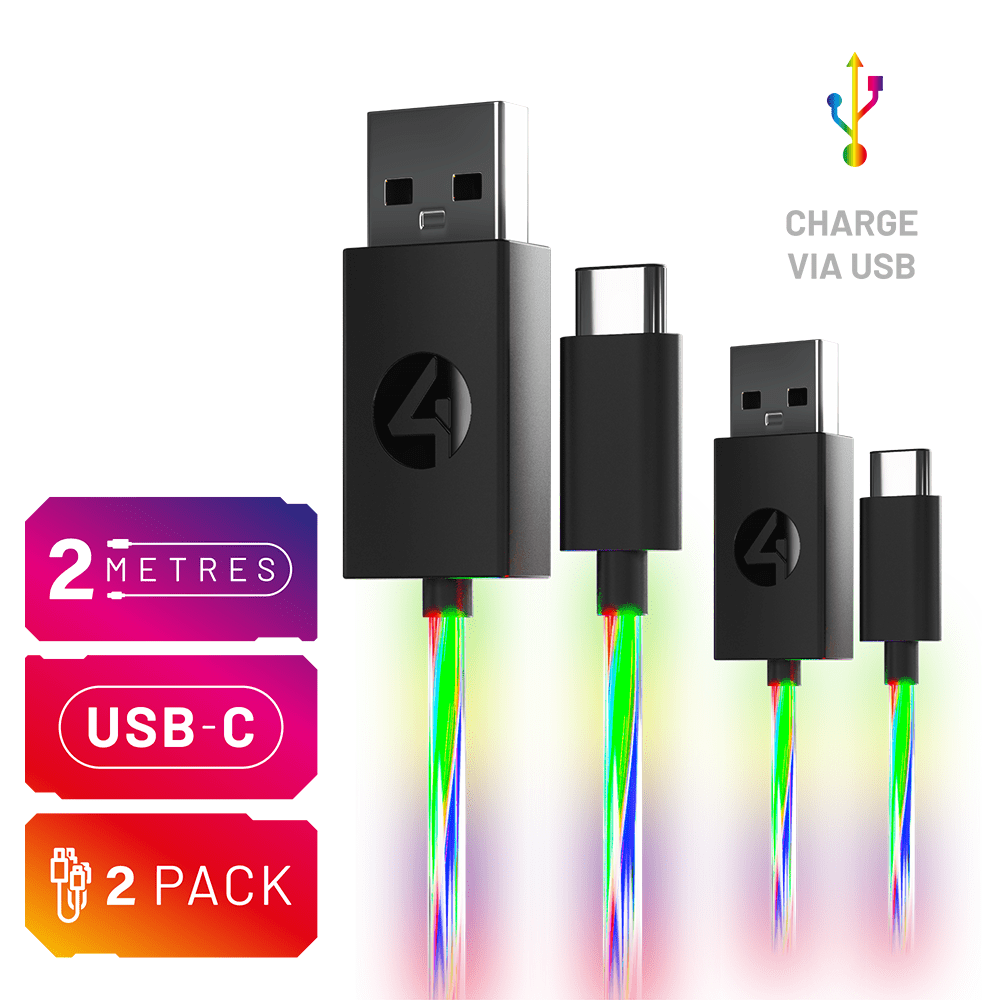 4Gamers Light Up Charging Cables for PS5, Switch – 2m Twin Pack