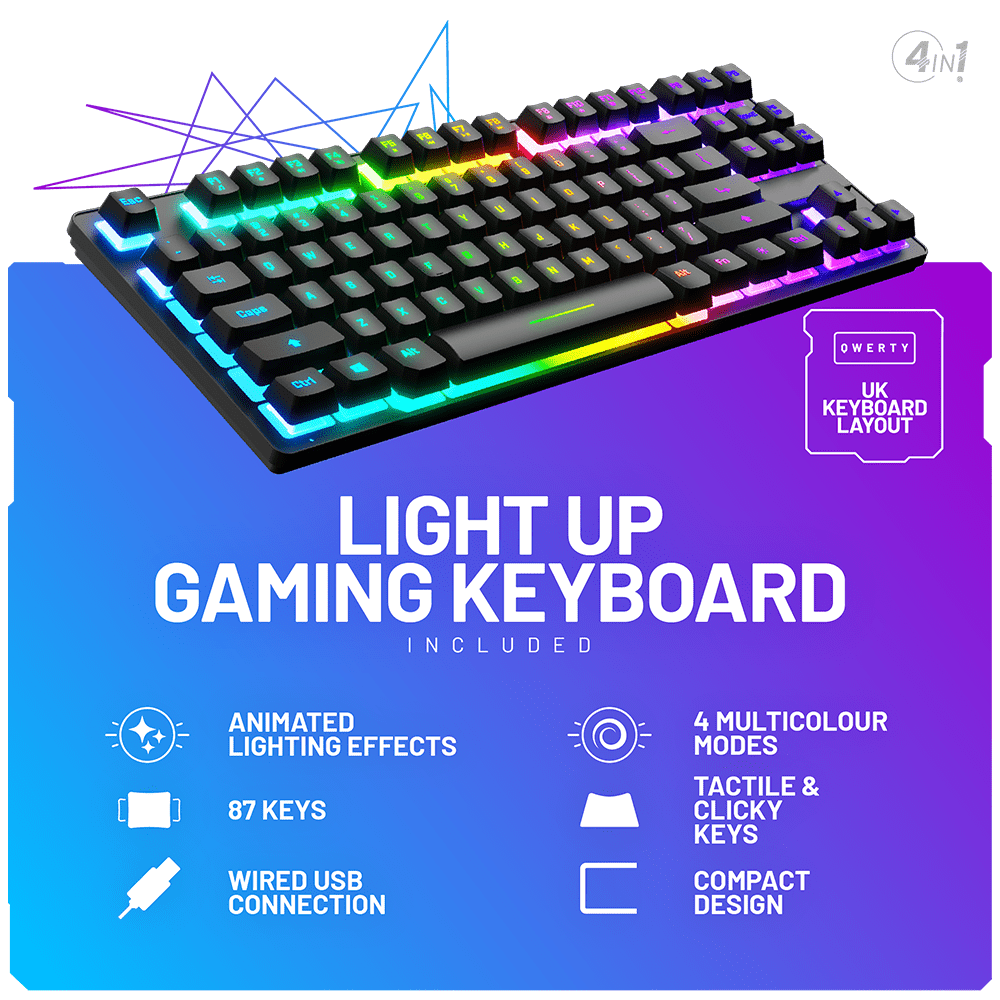 Stealth Light Up Gaming Setup Bundle – Keyboard, Mouse, Mouse Pad, C6-100 LED Gaming Headset - KOODOO